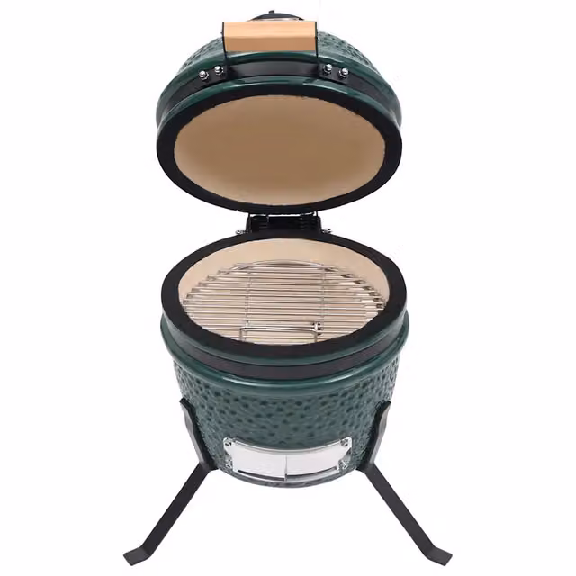 Barbecue Affumicatore 2 in 1 Kamado in Ceramica vidaXL Verde con Termometro e Acciaio Inox Diametro: 56 cm