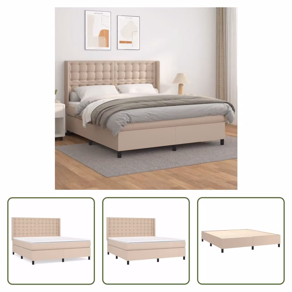 The Living Store Letto a molle insacchettate Materasso Cappuccino-Brown 160x200 cm Similcuoio