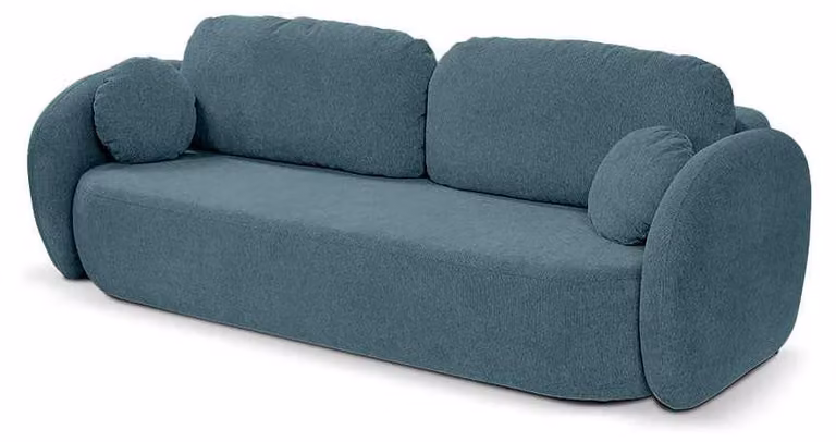 Divano letto Olemo, finitura acciaio oceano