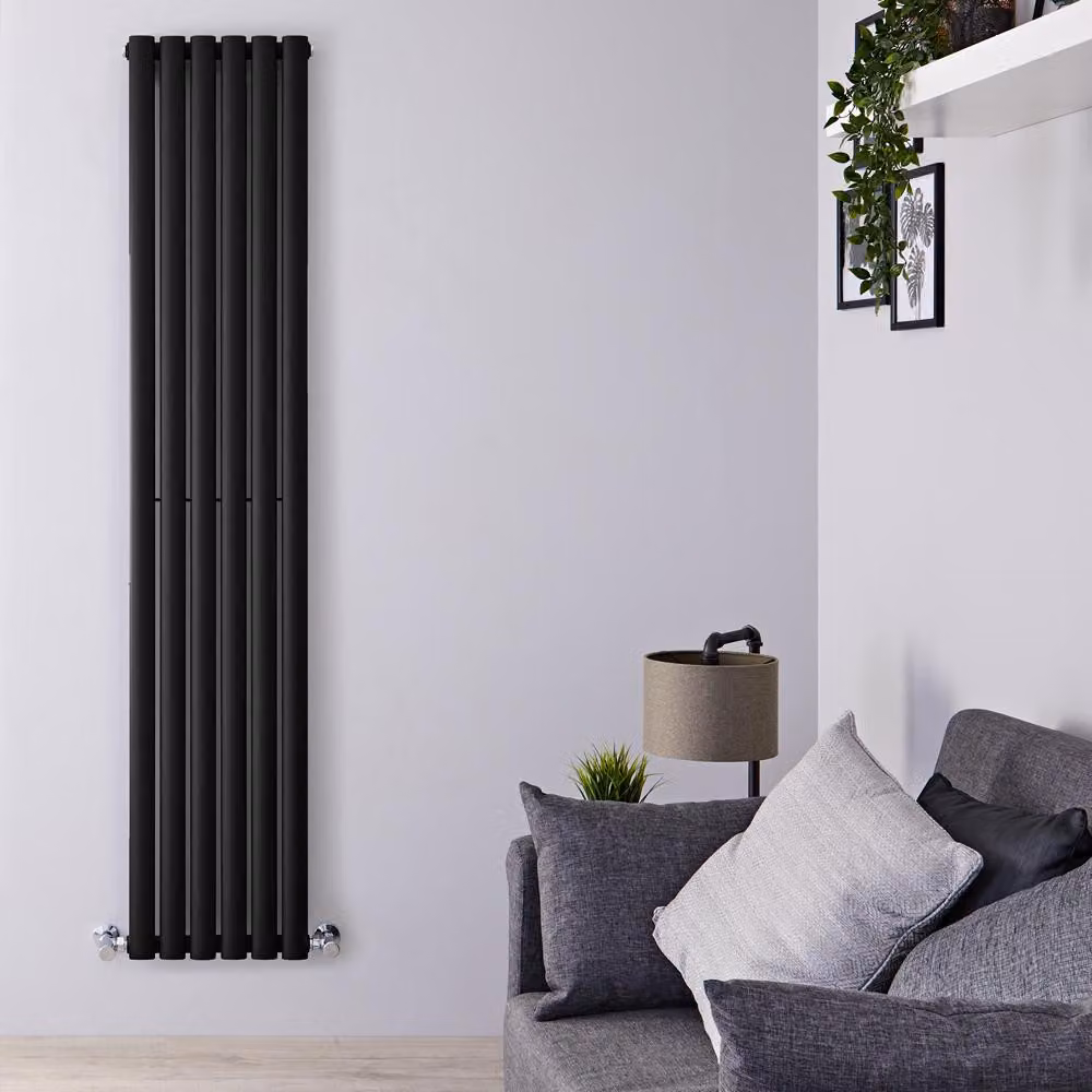 Radiatore Verticale Nero Opaco 1780x354mm 710W - Design Moderno - Alta Resa - Revive