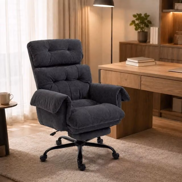 Sedia da ufficio ergonomica WISHDOR girevole a 360 gradi con poggiapiedi e ruote, grigio