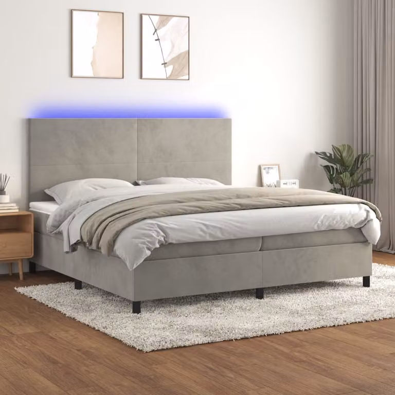 Maison Exclusive - Letto a Molle Materasso e LED Grigio Chiaro 200x200 cm Velluto