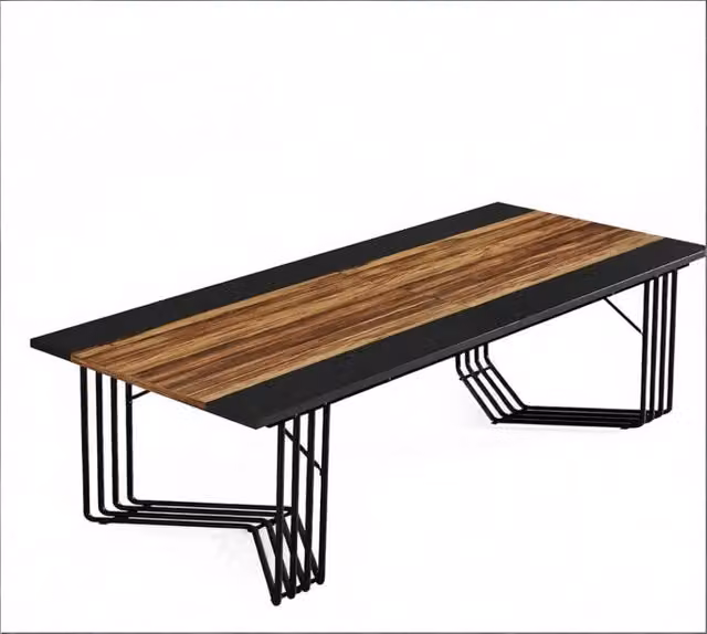 Scrivania lineare Chicfurn per 2 persone con piano in MDF laminato e struttura in metallo, L: 200 cm, P: 100 cm, H: 75 cm, Colore Nero e Marrone