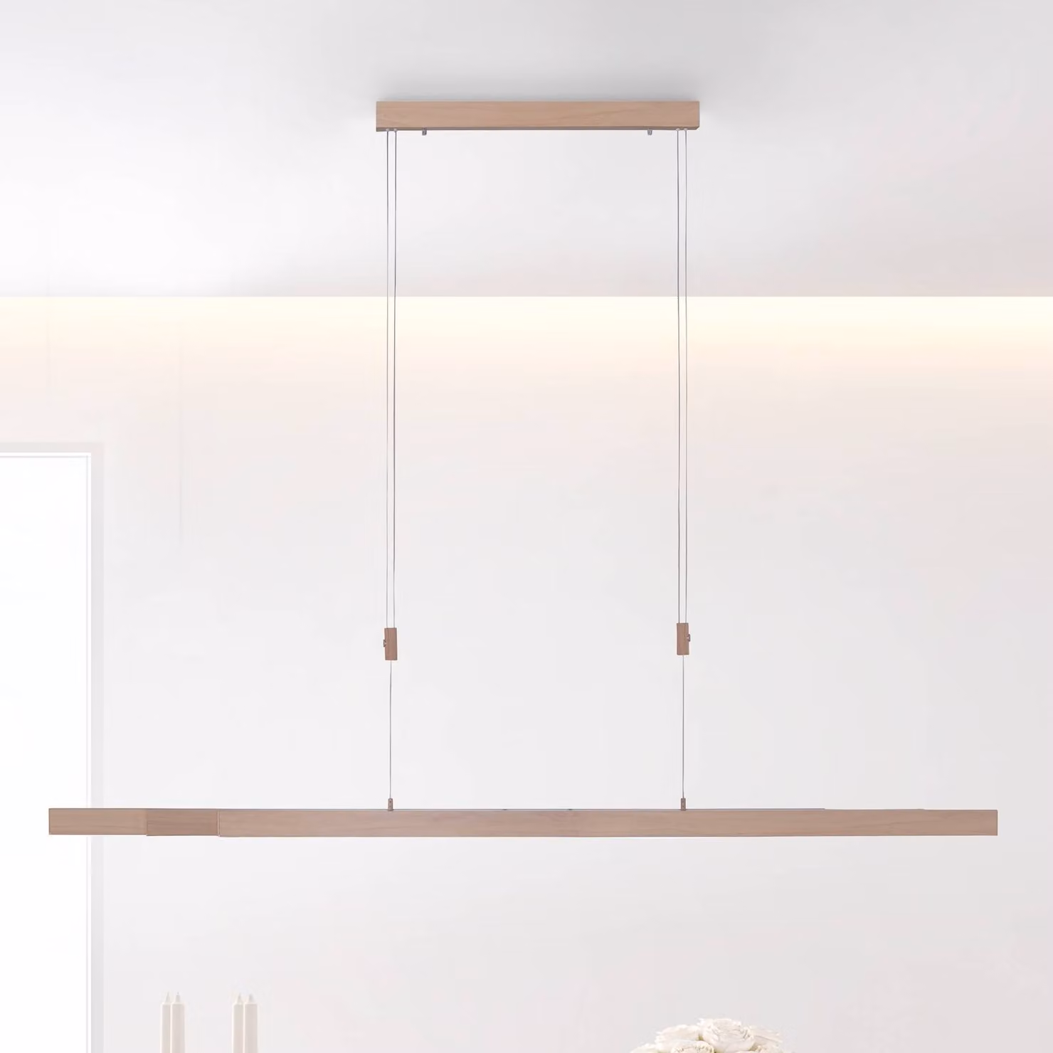 Paul Neuhaus Lampada a sospensione Adriana, dimmerabile, Legno chiaro, Soggiorno / Sala da pranzo, Metallo, Moderno, Lampada a sospensione
