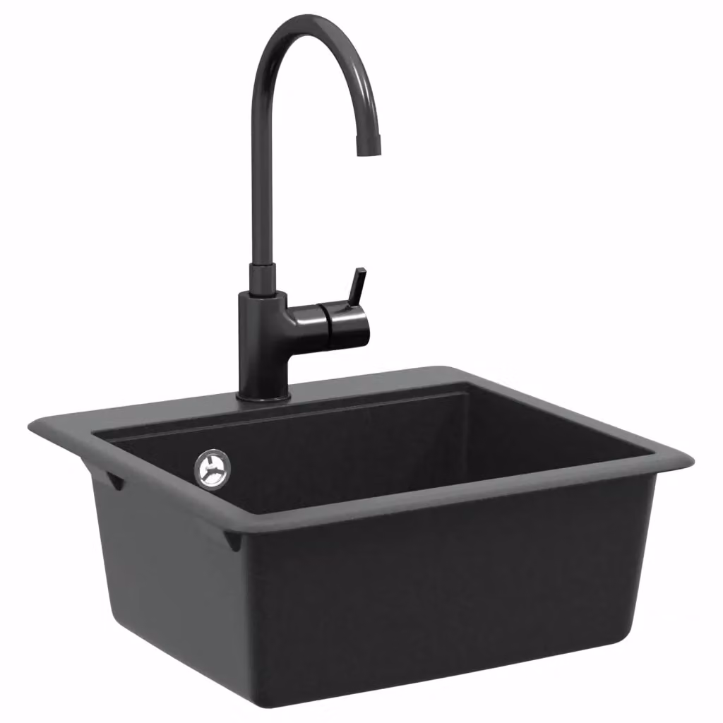 Lavello vidaXL in quarzo e resina colore nero L: 47 cm, P: 44 cm, H: 19 cm – 3