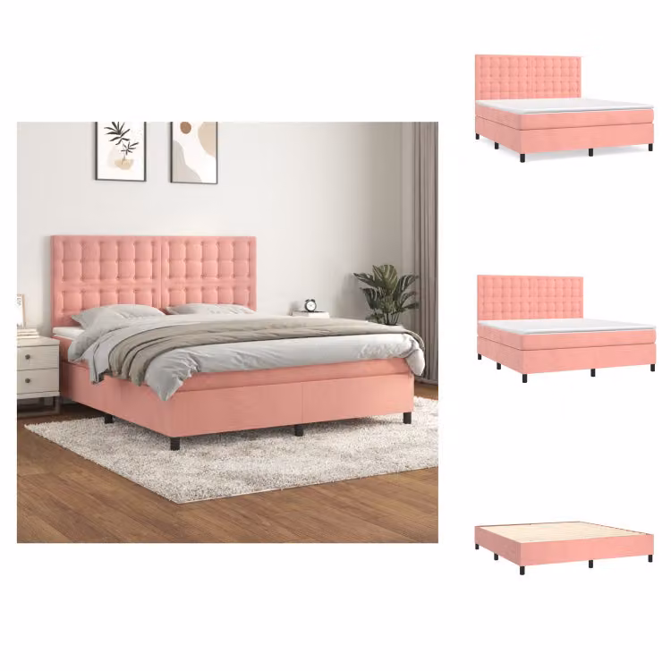 vidaXL Letto a molle con materasso rosa 160x200 cm in velluto - Letti & Reti