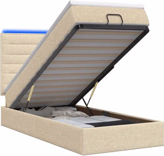 Letto Ottomano con Materasso Ibrido e Illuminazione LED vidaXL, Colore Beige, L/P/H: 100 x 200 x 88 cm – 1