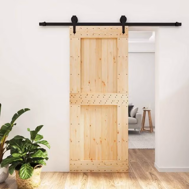 Porta scorrevole moderna vidaXL in legno e acciaio, colore marrone e nero, H: 210 cm, L: 85 cm
