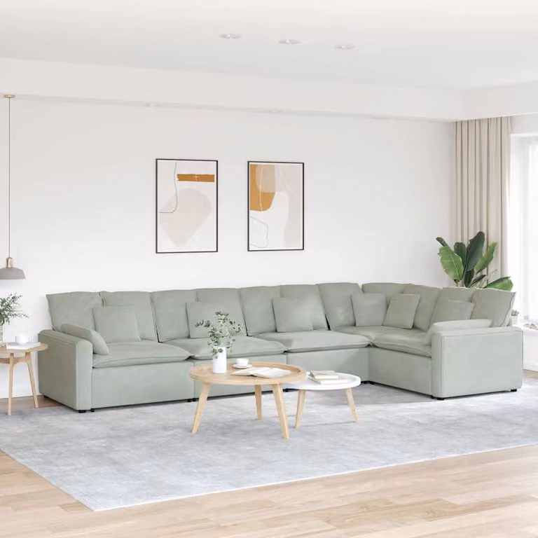 vidaXL Divano Modulare a L in Velluto Grigio con Cuscini e Struttura in Metallo e Legno