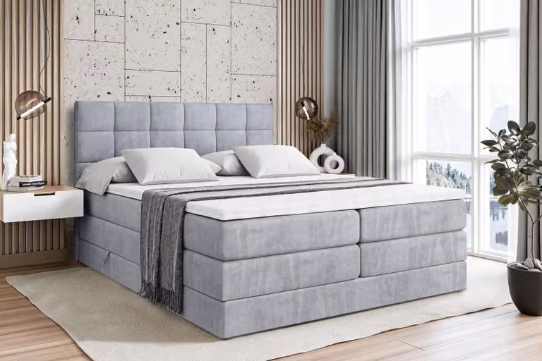 Letto boxspring ALTDECOR con materasso e rete a doghe - APO KING - 140x200 cm - Grigio Monolith 84 - Topper, letto imbottito con contenitore, letto con contenitore H3 e H4 - Materasso, letto matrimoniale, letto boxspring
