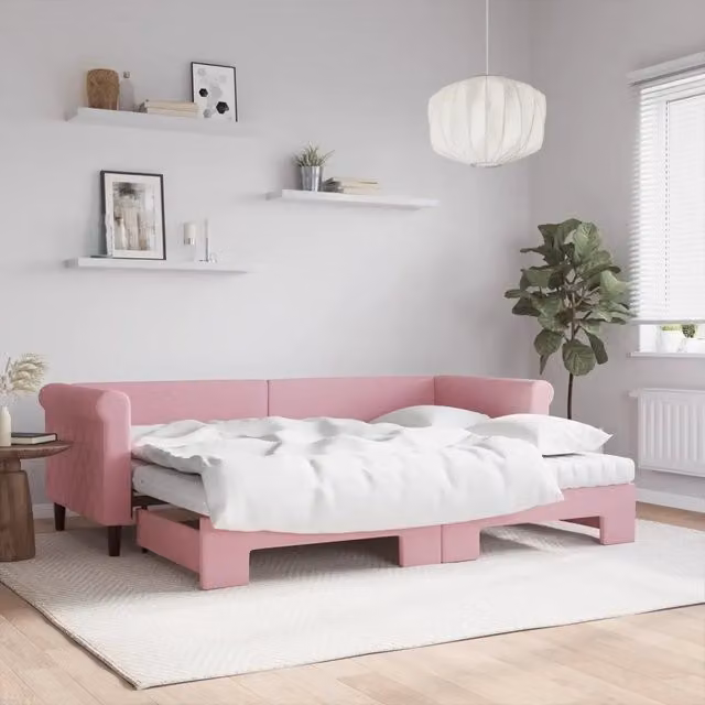 Divano Letto Estraibile vidaXL in Velluto Rosa con Cassetto per Camera da Letto o Soggiorno L/P: 229 x 80 x 68 cm