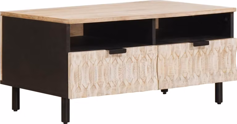 Maison Exclusive - Tavolino con cassetti, bianco, 80 x 54 x 40 cm, in legno massello di mango