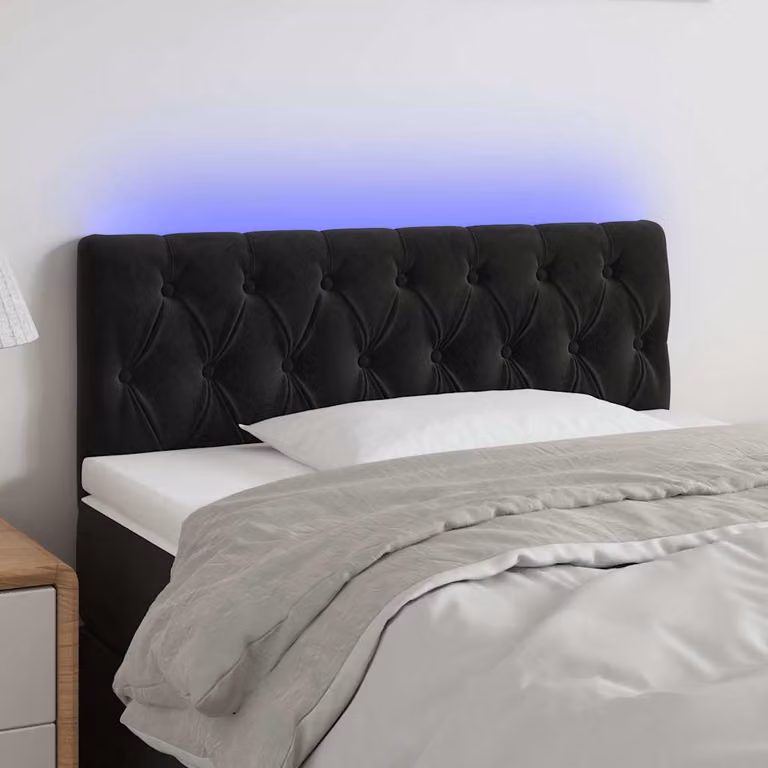 Testiera per letto vidaXL in velluto nero con illuminazione LED e porta di ricarica USB, L: 90 cm, P: 7 cm, H: 78-88 cm