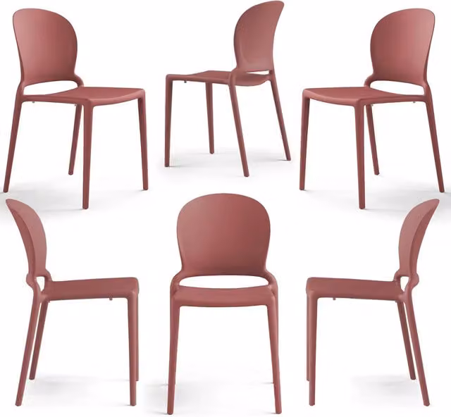 Set 6 sedie in polipropilene JASMINE, impilabile, resistente ai raggi UV, design moderno, ideale per sala da pranzo, cucina, sala d’attesa, bar, ristoranti o giardino colore Mattone