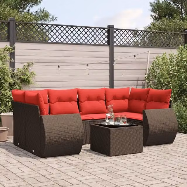 Set Divani da Giardino 7 pz con Cuscini Marrone in Polyrattan 3221123