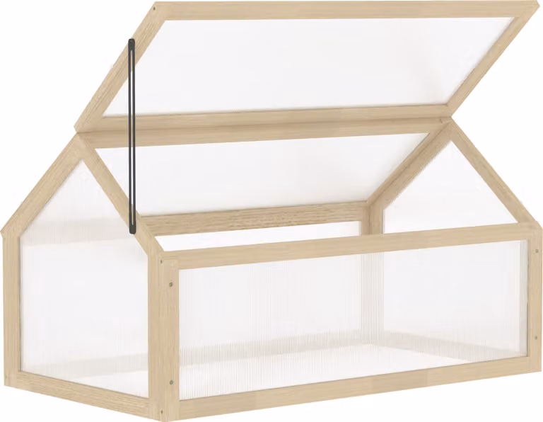 Serra da giardino in legno Moonbite con copertura trasparente, coperchio regolabile fino a 80°, mini serra 90 × 52 × 49,5 cm, ideale per giardino e balcone, realizzata in legno naturale