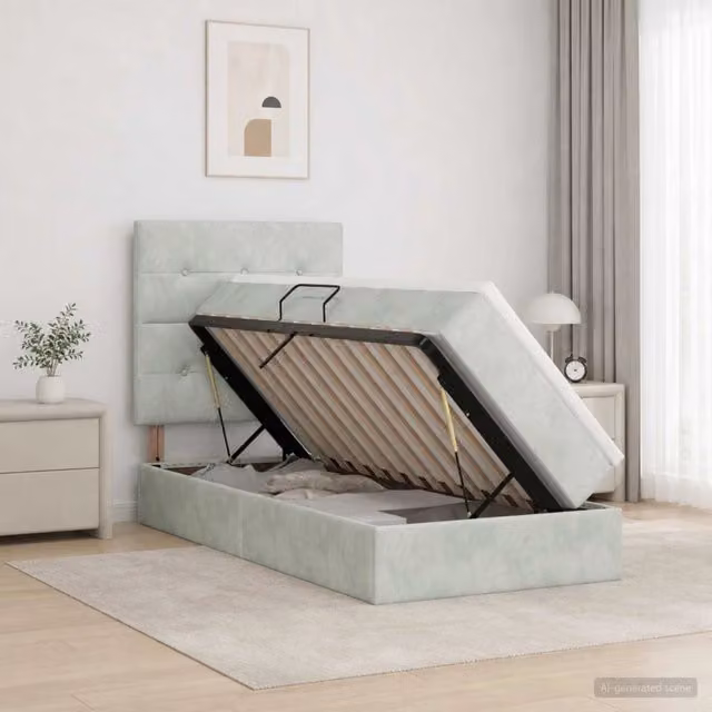 Letto con contenitore moderno vidaXL in tessuto grigio con base a sollevamento L/P/H: 194 x 90 x 140 cm