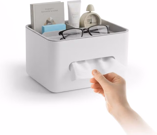Dispenser Multiuso da Tavolo Avilia Home con 3 Scomparti e Porta Fazzoletti, Bianco, L/P/H: 21 x 16 x 12 cm