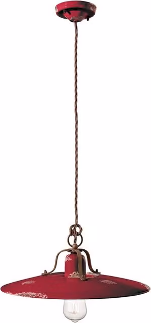 Lampadario Vintage Country Ferro E Ceramica Bordeaux 1 Luce E27