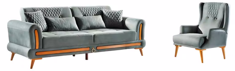 Designer Wohnzimmer Set 3-Sitzer Sofa und Sessel Grau Farbe 2tlg. 3+1 Couchen