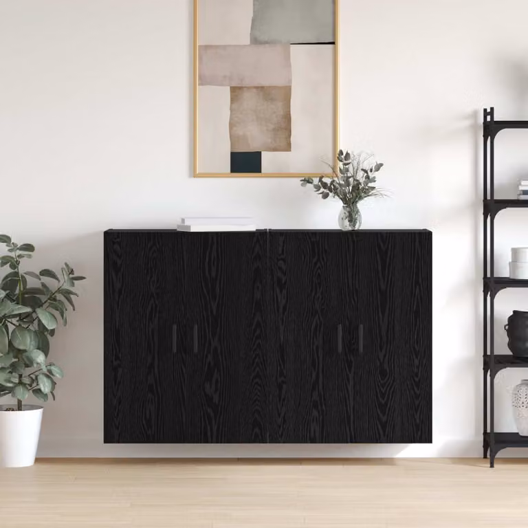 Set di 2 mobiletti a muro moderni vidaXL in rovere e nero con ante a battente L: 69,5 cm, P: 34 cm, H: 90 cm