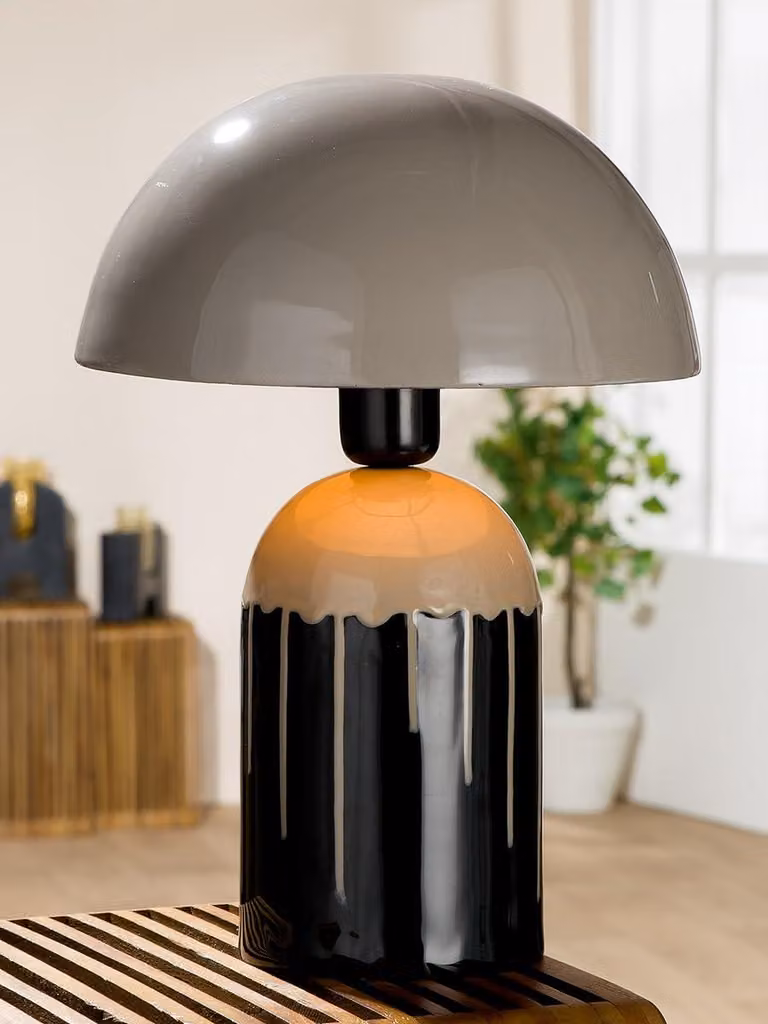 Lampada da tavolo, metallo, grigio/nero, altezza 37 cm, diametro 26 cm