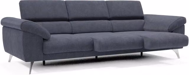 Divano Donatello Divani.Store con 3 sedute allungabili, braccioli contenitore e poggiatesta reclinabili in tessuto smacchiabile blu ardesia, L: 265 cm