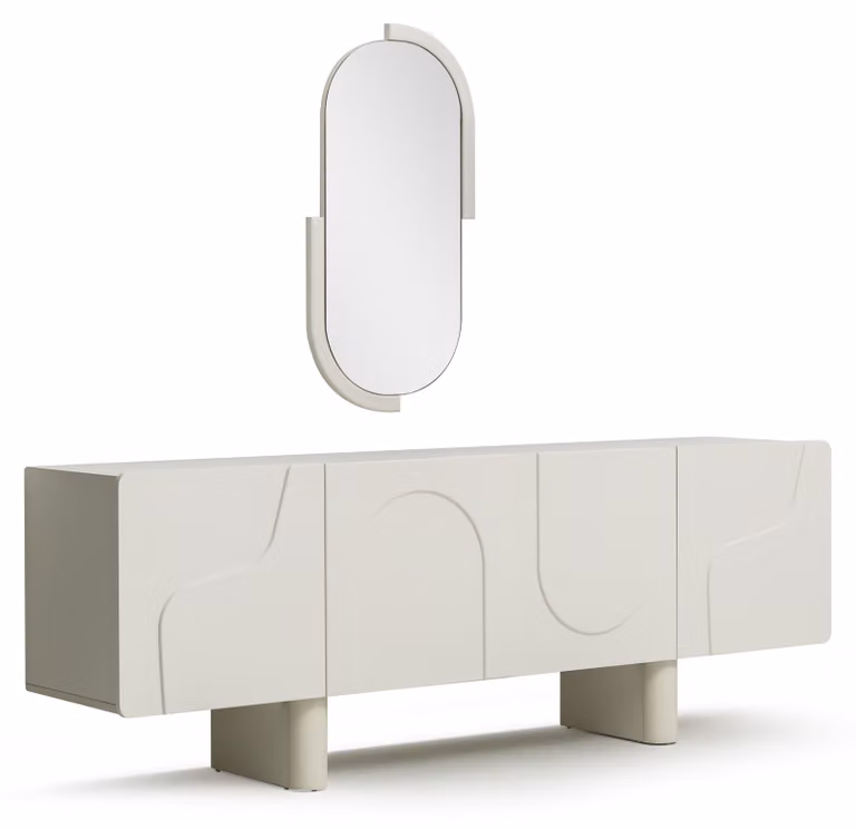 Set da pranzo in 2 pezzi – Credenza e specchio dal design moderno