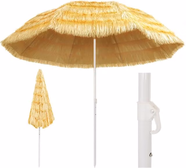 Ombrellone da spiaggia inclinabile 300 x 260 cm protezione UV stile hawaiano atmosfera da esterno PP naturale 02_0045905