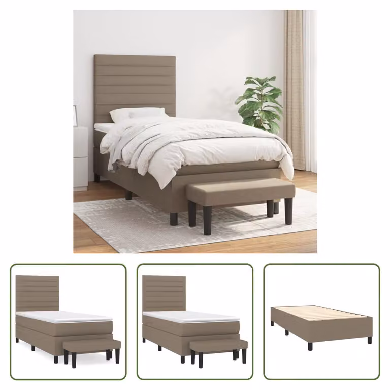 The Living Store Letto a molle con materasso Taupe 80x200 cm in tessuto