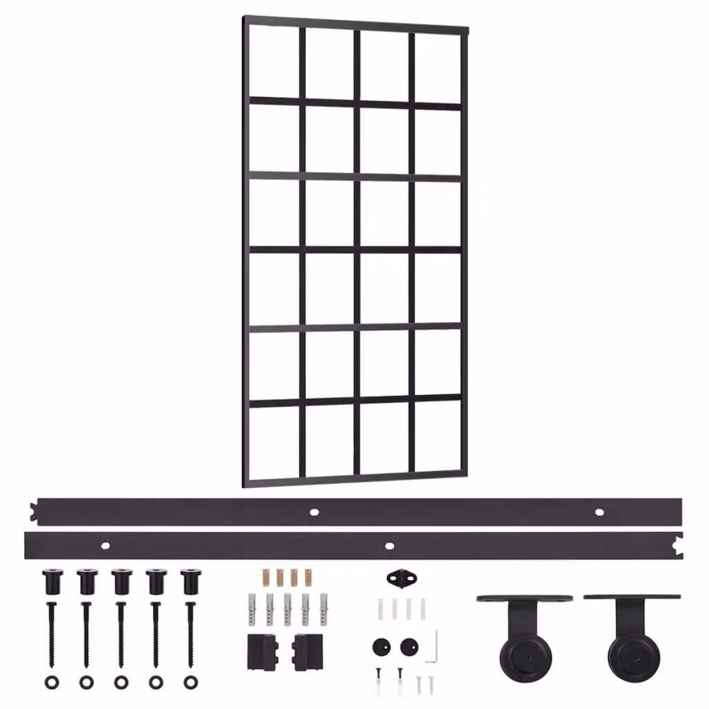 Porta Scorrevole vidaXL in Alluminio e Vetro Trasparente con Colore Nero, Stile Industrial, L: 102 cm, H: 205 cm – 2