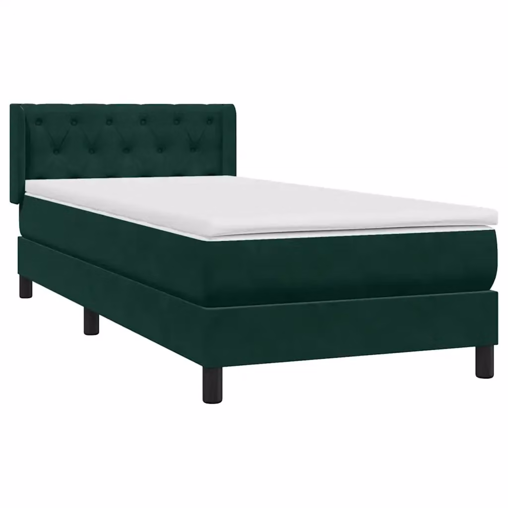 Letto con Giroletto a Molle e Materasso Ibrido vidaXL in Velluto Verde Scuro L: 83 cm, P: 223 cm, H: 88 cm – 2