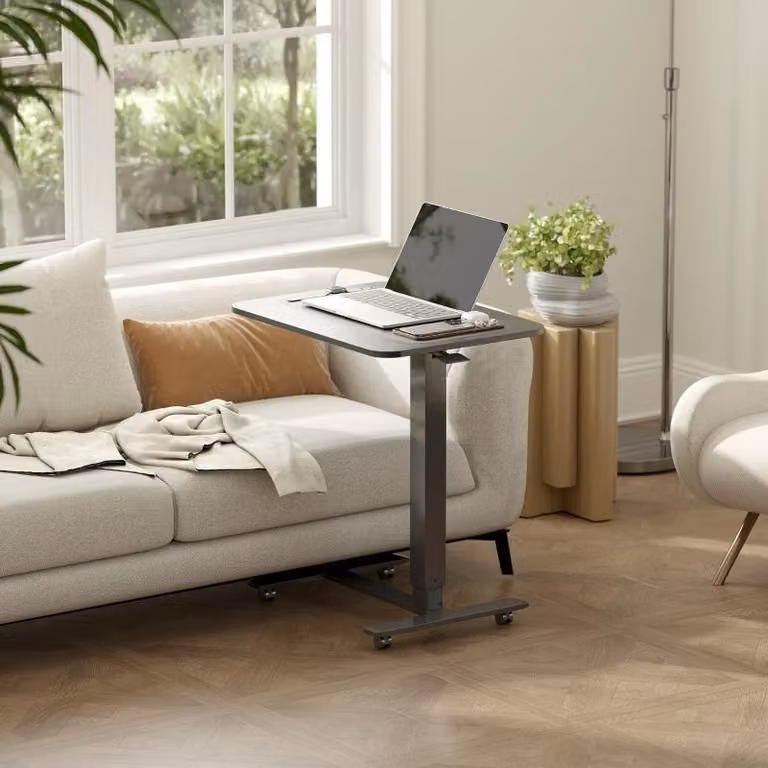 okwish scrivania da ufficio in piedi regolabile in altezza con ripiano flessibile per lavorare, scrivania regolabile per computer con 4 ruote girevoli con freno di stazionamento, nero