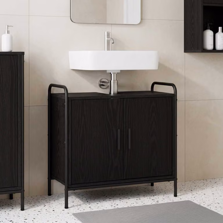 vidaXL Mobile da Bagno Rovere Nero 65,5 x 34 x 61 cm