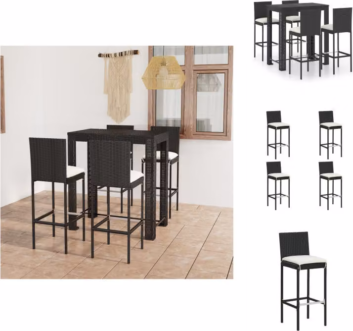 vidaXL Set bar da giardino 5 pezzi con cuscini in poly rattan nero - Set di mobili da giardino