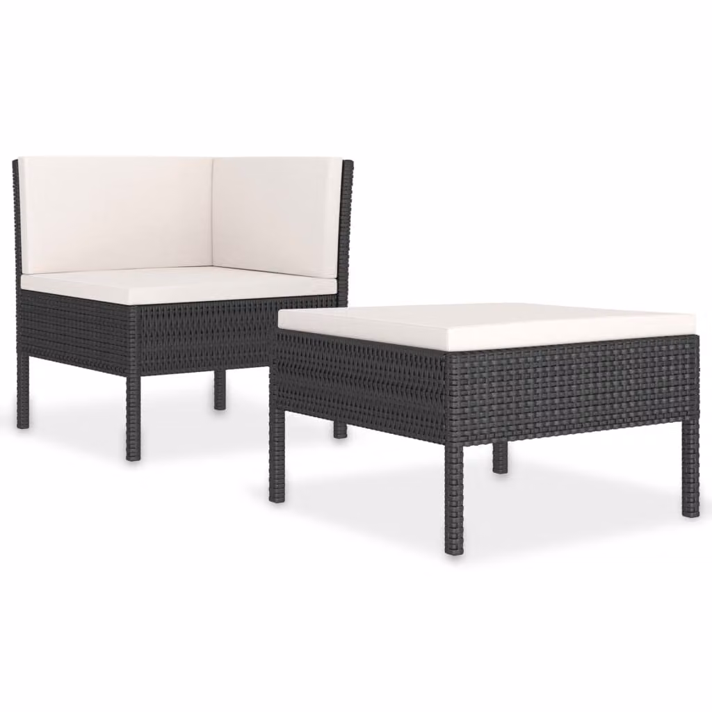 Set Divani da Giardino 2 pz con Cuscini in Polyrattan Nero