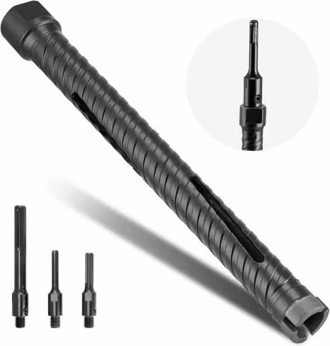Punta Carotatrice Diamantata a Secco VEVOR per Muratura e Cemento Armato, Diametro: 25 mm, Profondità di Foratura: 241 mm, Filettatura Interna M16, Colore: Nero