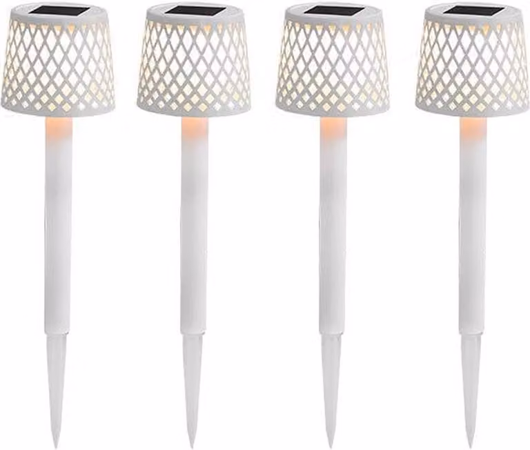 Luce LED per esterni batteria solare - 4 pezzi - 39 cm di altezza picchetto di terra IP44 3000 K Moderna senza fili portatile bianca Lampada da giardino per esterni