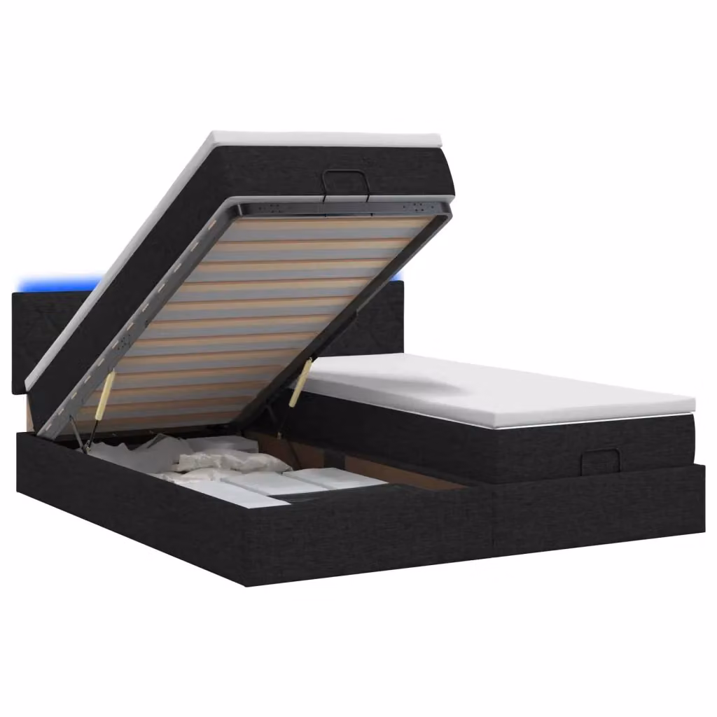 Letto Ottomano con Materasso Ibrido vidaXL in Tessuto con Illuminazione LED e Porte USB, L/P/H: 203 x 180 x 88 cm, Nero e Bianco – 2