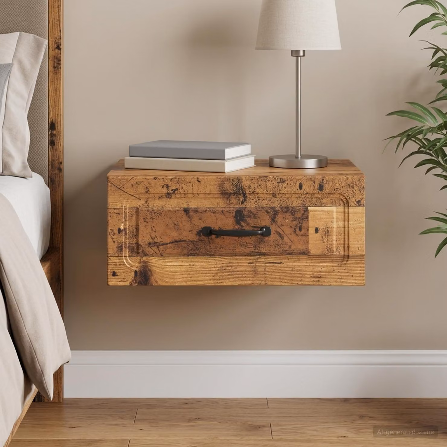 vidaXL Mobiletto da notte sospeso in legno color marrone antico L: 49 cm, P: 34,5 cm, H: 20 cm