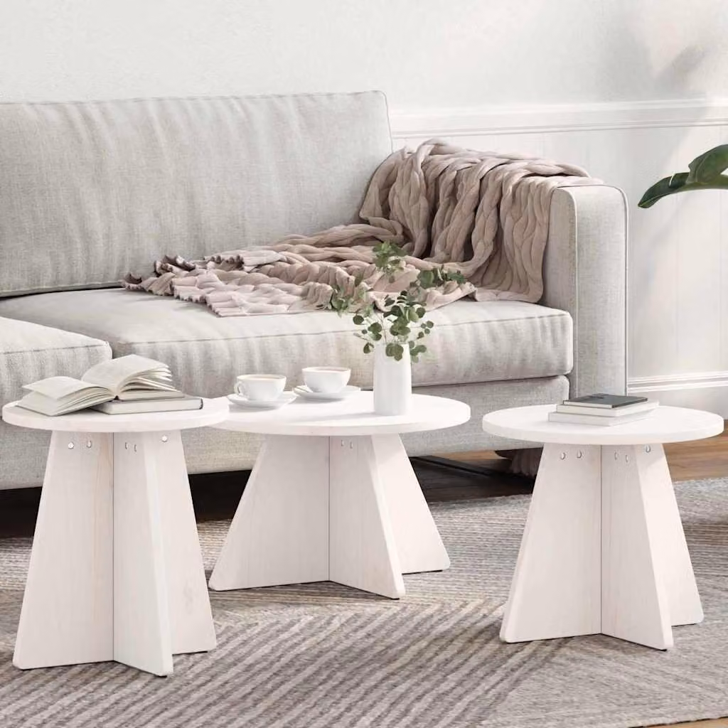 Maison Exclusive - Tavolino da caffè, set di 3 pezzi, bianco, 49 x 49 x 30 cm