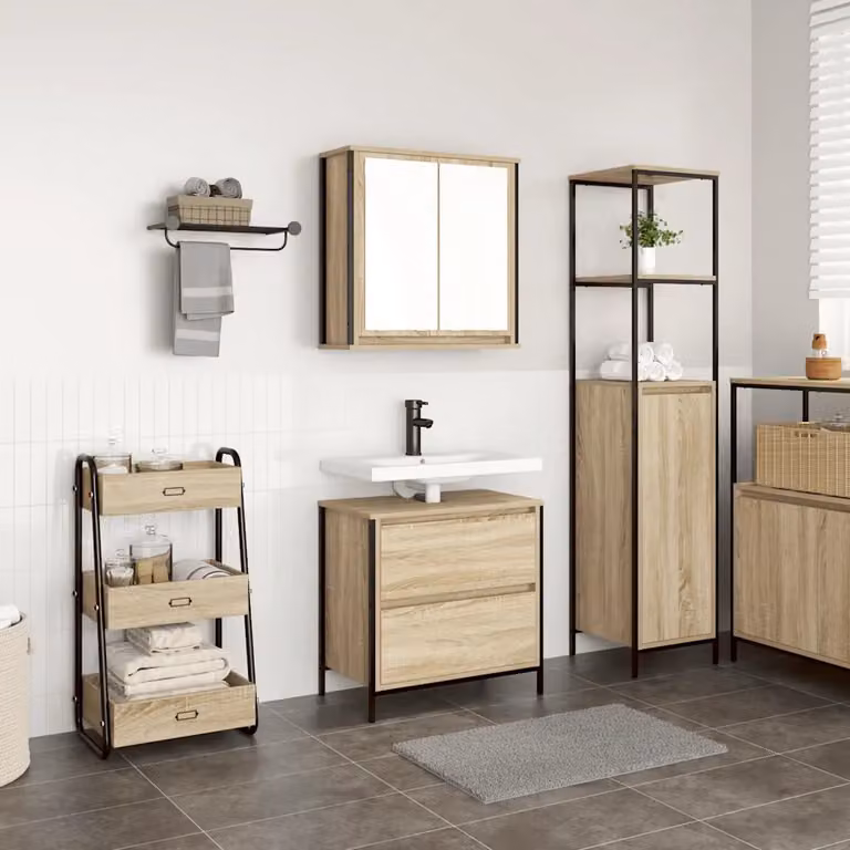 Set di mobili da bagno vidaXL 2 pezzi in legno color rovere con mobile sottolavabo e pensile a parete L/P/H: 60 x 34,5 x 60 cm