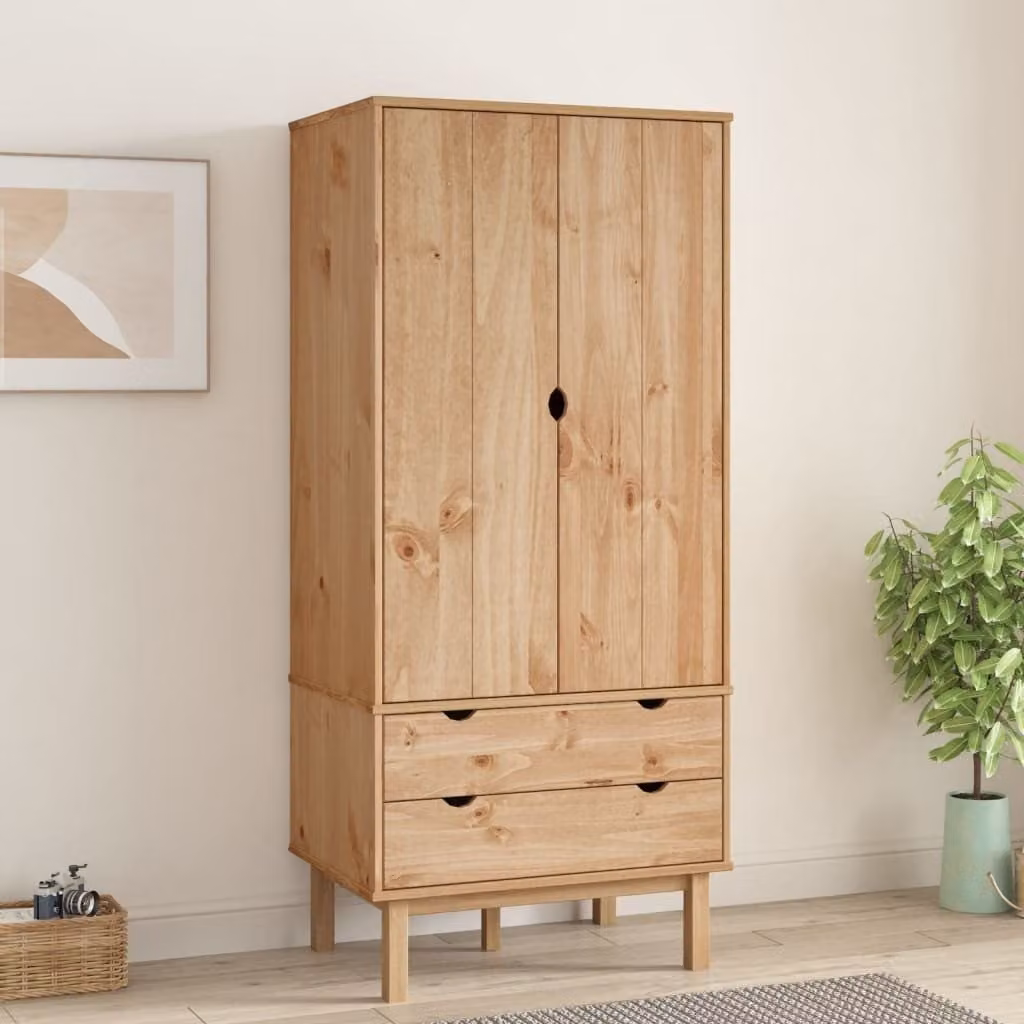 The Living Store Armadio OTTA 76,5x53x172 cm in legno di pino massiccio