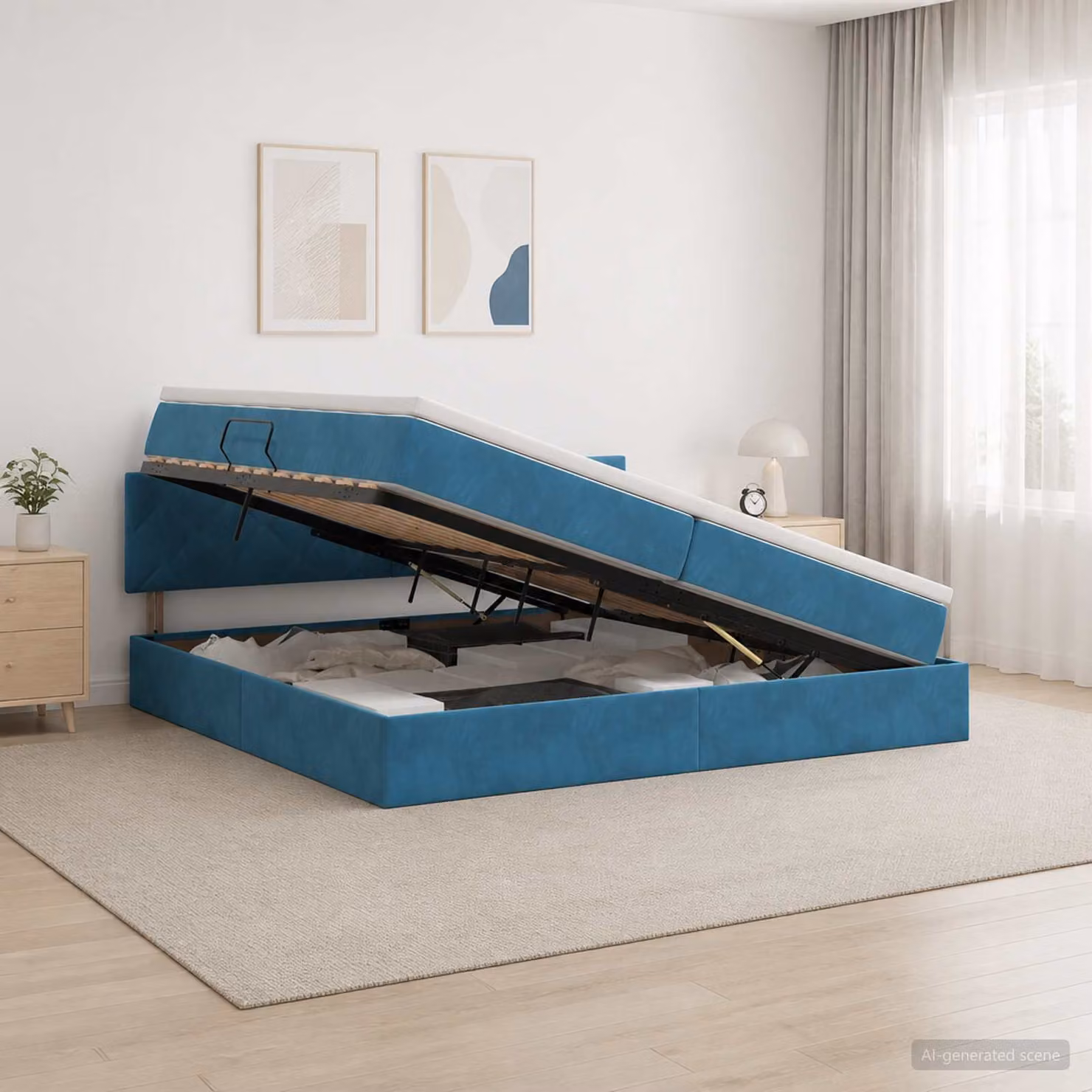 Letto con contenitore vidaXL in velluto blu scuro L: 200 cm, P: 200 cm, H: 204 cm