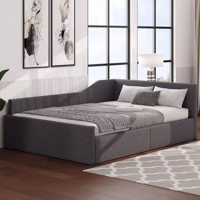 Letto da giorno imbottito grigio 140x200 cm con contenitore sotto