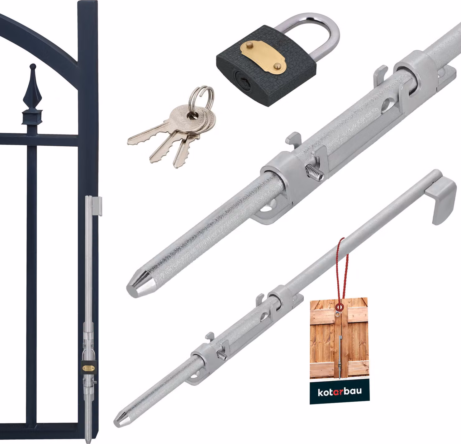 KOTARBAU® Catenaccio per cancello 500 mm zincato larghezza 21 mm con lucchetto catenaccio catenaccio lungo catenaccio per porta bloccabile catenaccio per cancello esterno cancello da giardino