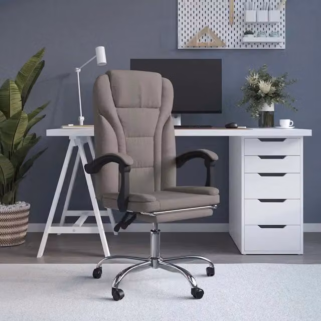 Poltrona da Ufficio Reclinabile Executive Design In Beige in Tessuto con Poggiatesta e Ruote