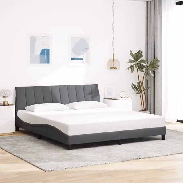 Letto Hanko vidaXL Grigio con Illuminazione Sotto il Letto e Porta USB, L/P/H: 180 x 200 x 185 cm