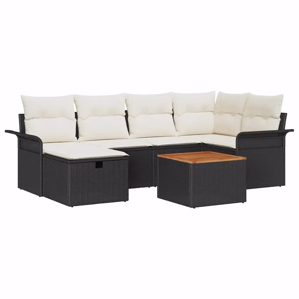 Set Divano da Giardino a L vidaXL in Polyrattan Nero con Cuscini e Tavolino da 7 Pezzi – 2
