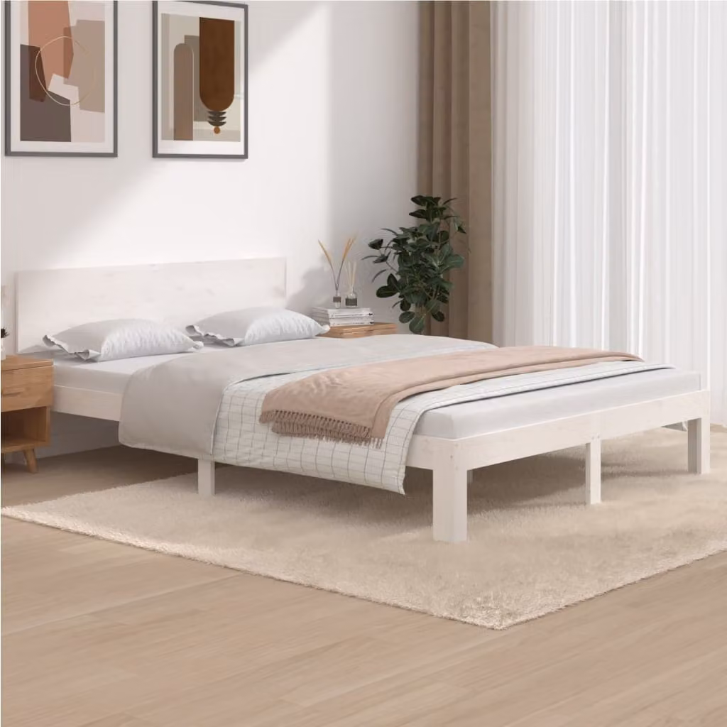 The Living Store Letto in legno massiccio di pino bianco 140x200 cm